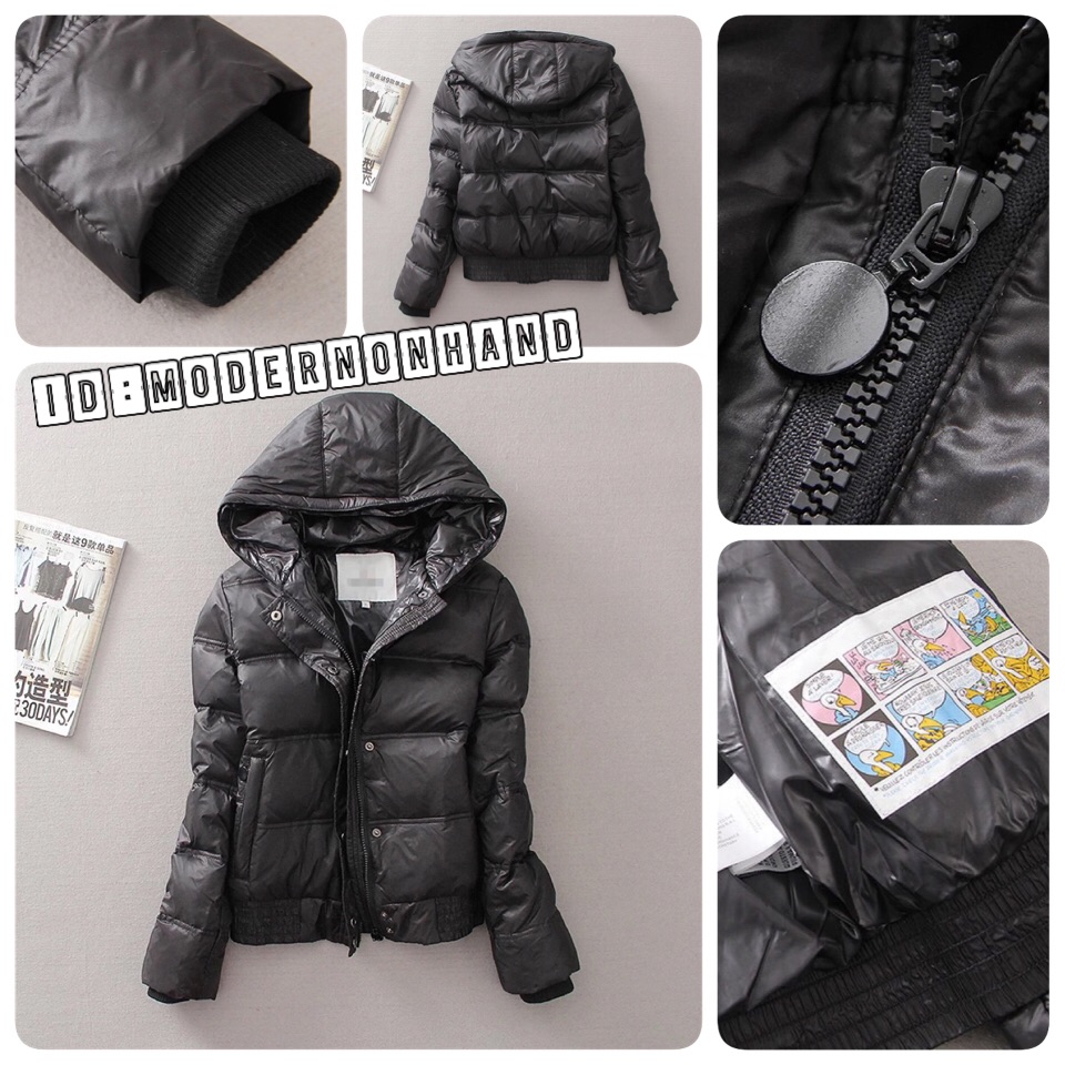 เสื้อกันหนาว ขนเป็ด แต่งหมวกฮูท สีดำ brandname ดัง ยุโรป MONCLER