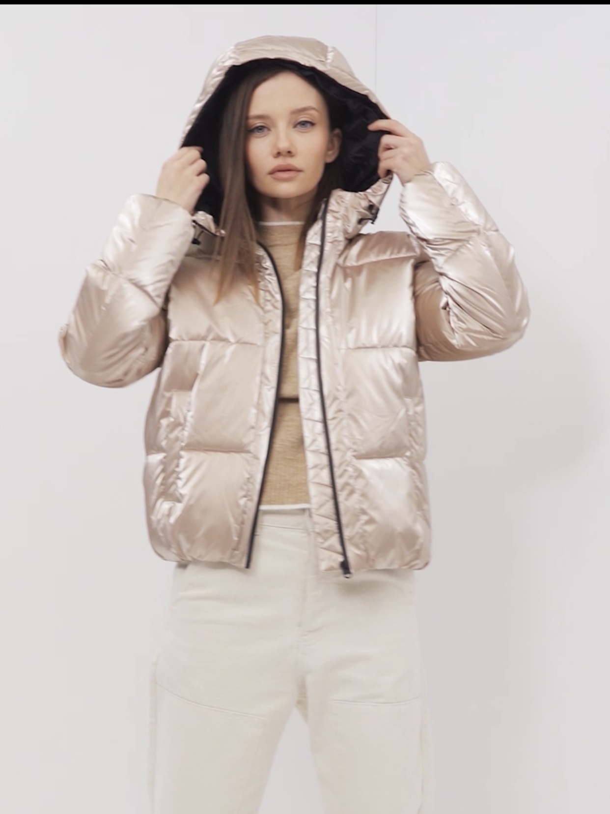 Oodji เสื้อกันหนาว เสื้อฮู้ด บุนวมอุ่น สีแชมเปญ แบรนด์ Oodji Ultra (padded puffer coAt