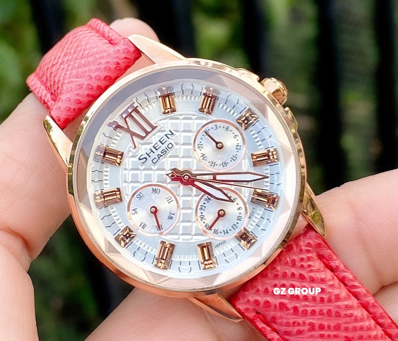 CASIO SHEEN นาฬิกาข้อมือ นาฬิกากันน้ำ นาฬิกาของแท้ ประกันศูนย์ CMG 1 ปี รุ่น SHE-3029PGL-7A นาฬิกาสีแดง