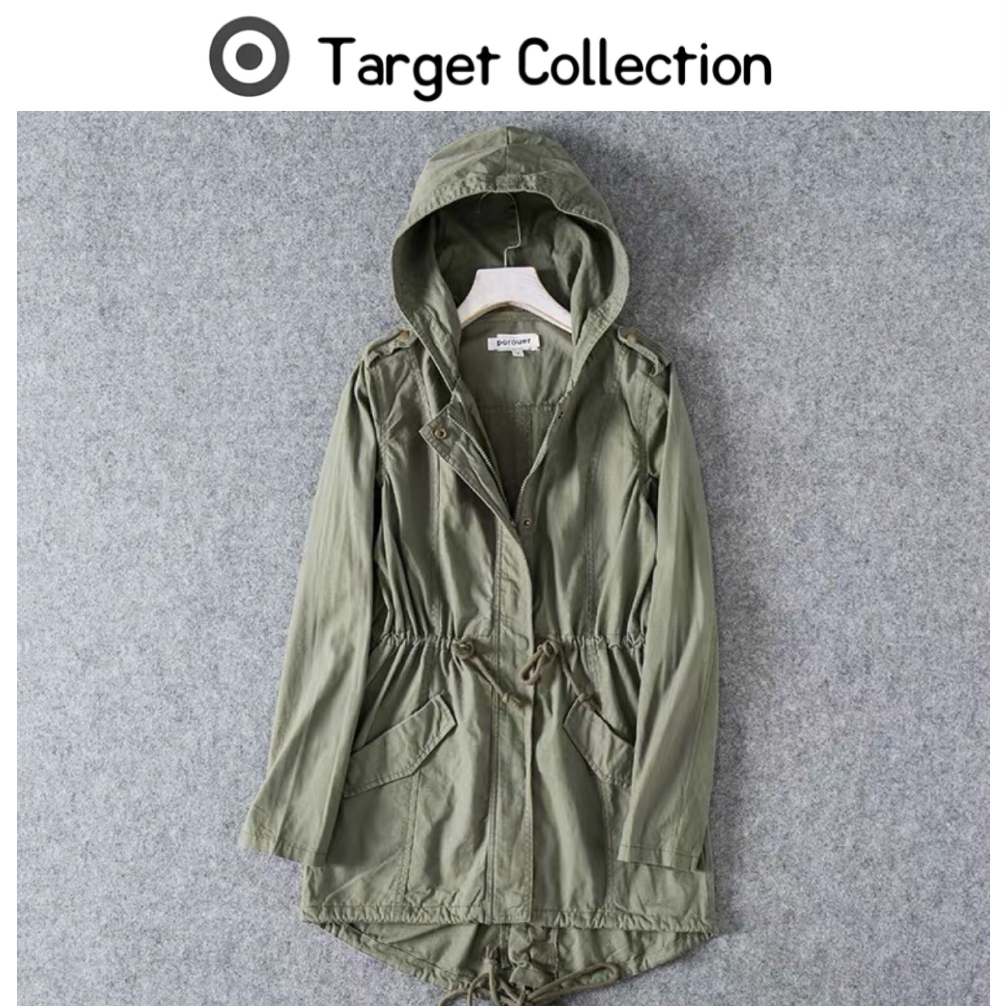 Target collection เสื้อฮู้ดทหาร เสื้อคลุม สีเขียวทหาร หมวกฮู้ด เสื้อปาร์กา เสื้อ นอก แบรนด์ TARGET COLLECTION เท่ห์มากคะ Size S/M/L/XL สำเนา เขียว