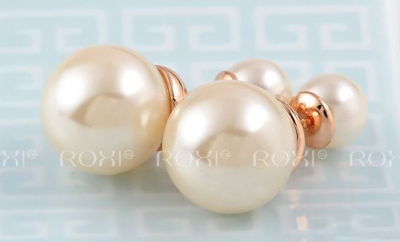 ต่างหูไข่มุก สี Rose Gold Plated เม็ดกลมสองด้าน สวยมากค่ะ no 10143