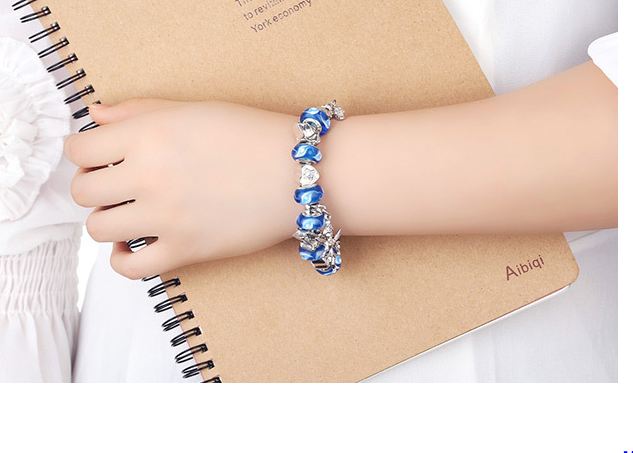 สร้อยข้อมือ Diy สไตล์ Pandora สร้อยข้อมือ ผู้หญิง Hand made ใส่ Bead สีฟ้า ห้อย จี้ นางฟ้า สีเงิน แสนหวาน ของขวัญให้แฟน น่ารัก 749769