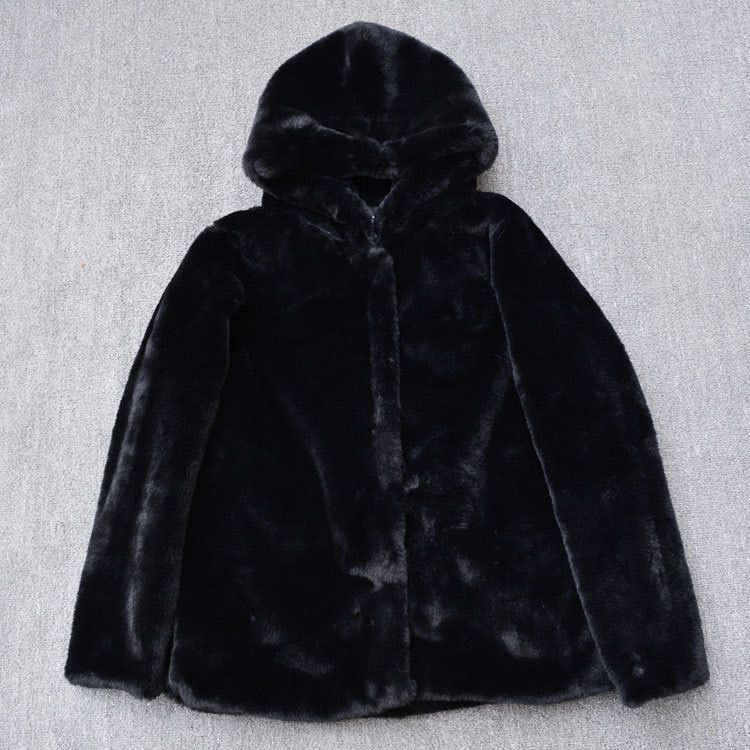 เสื้อเฟอร์กันหนาว หมวกฮู้ด เสื้อขน Fluffy coat แบรนด์ pimkie สำเนา ดำ