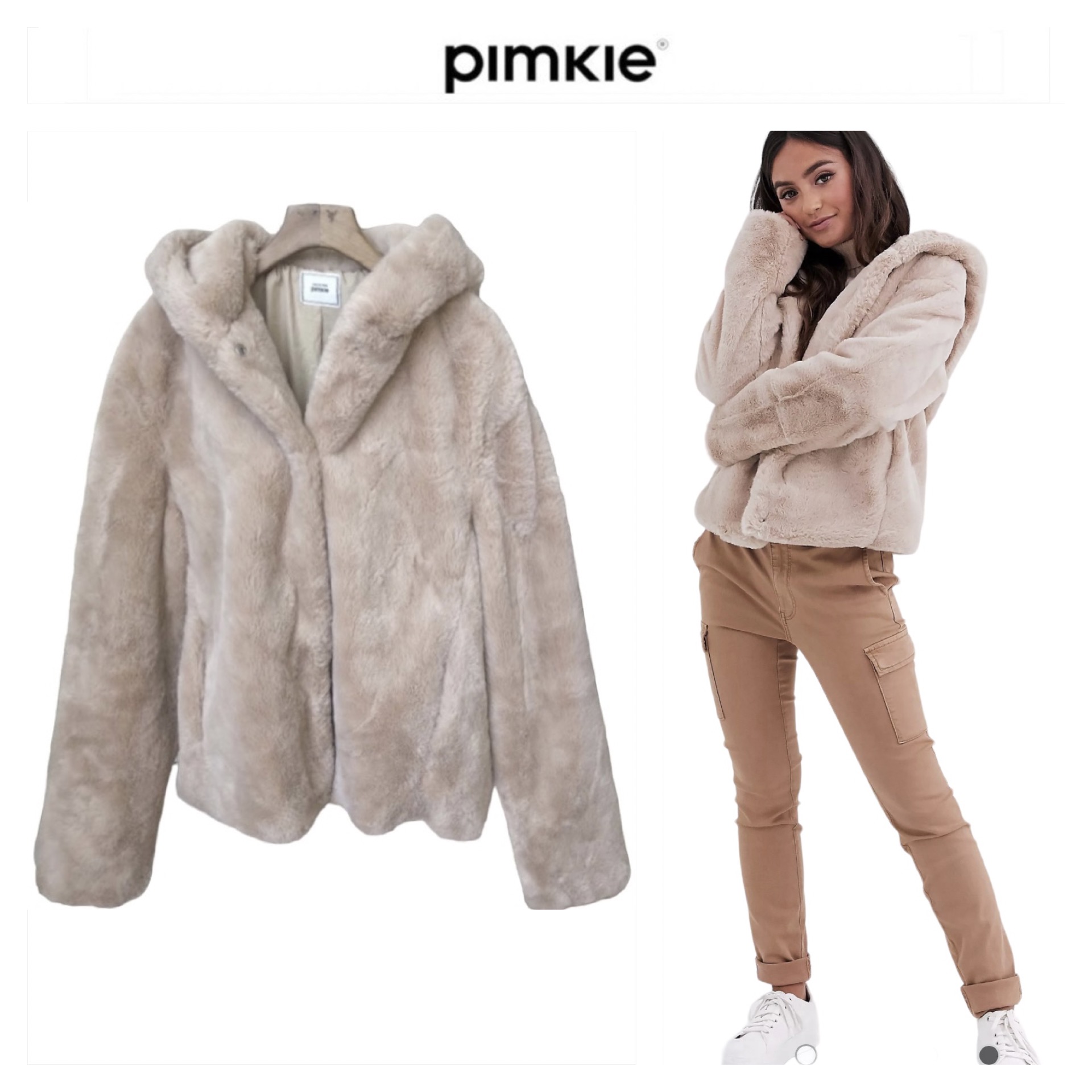 เสื้อเฟอร์กันหนาว หมวกฮู้ด เสื้อขน Fluffy coat แบรนด์ pimkie ดำ