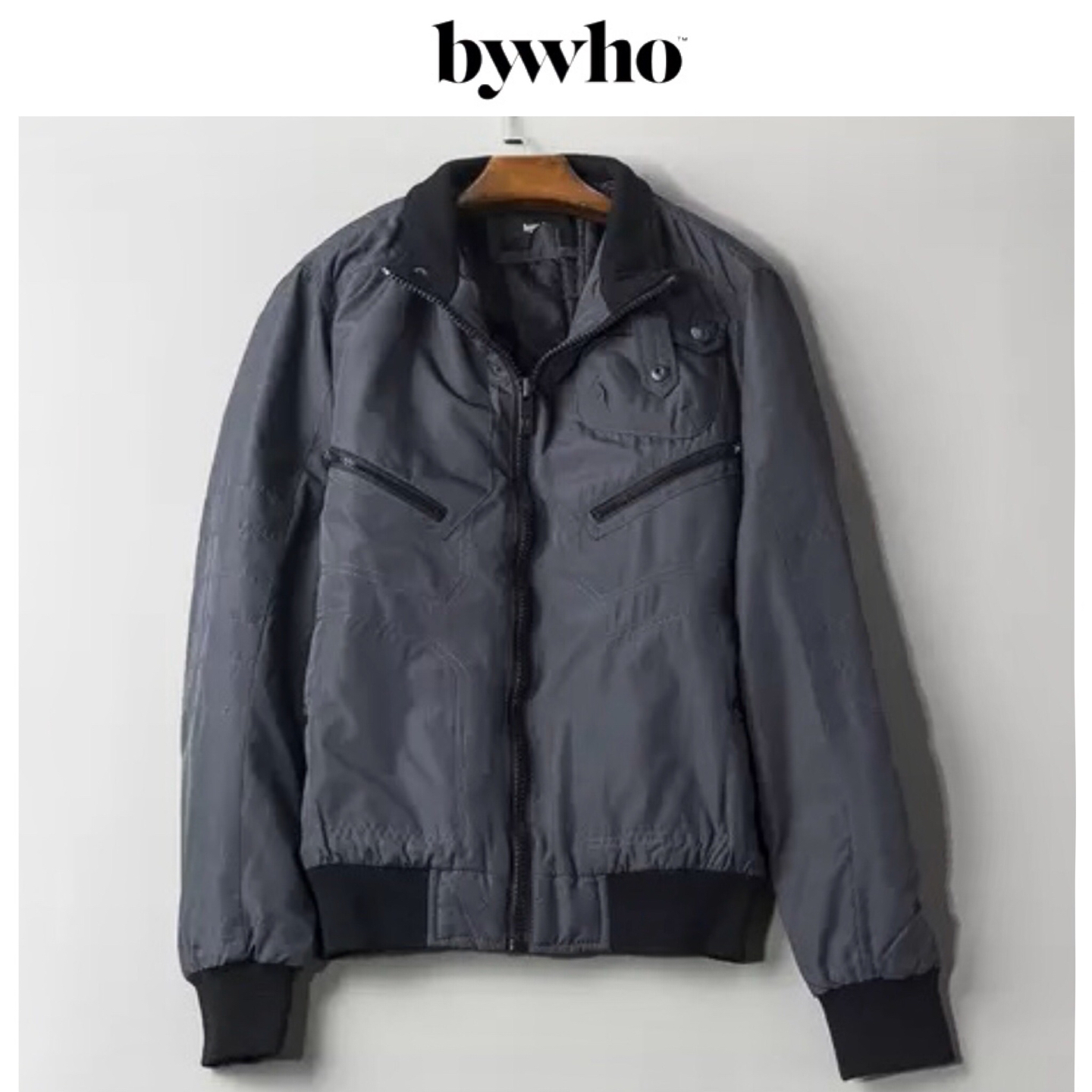เสื้อนอก แจ็คเก็ต เสื้อ กันหนาว ผู้ชาย เสื้อนอก แบรนด์เนม BYWHO from Tokyo By Jacob Christiansen, แต่งแขนเอวจั๊มพ์ สีดำ สวยเท่ห์คะ