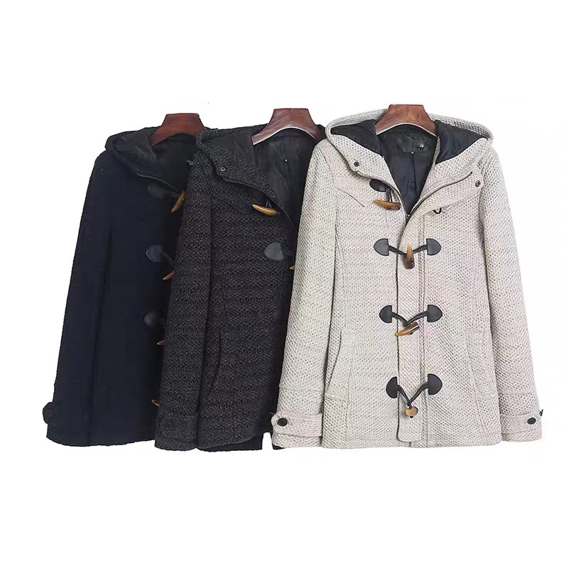 เสื้อโค้ท ฮู้ด เสื้อกันหนาว Pea coat กันหนาวฮู้ด กระดุมไม้ ดำ