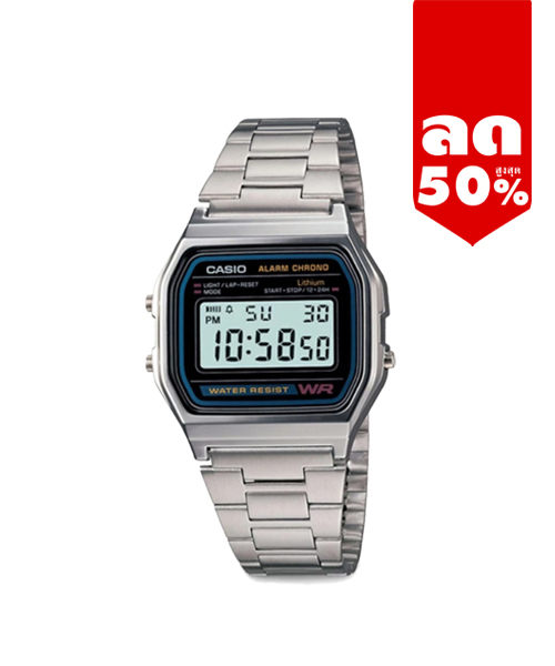 CASIO นาฬิกาคาสิโอ นาฬิกาข้อมือ นาฬิกากันน้ำ นาฬิกาของแท้ ประกันศูนย์ CMG 1 ปี รุ่น A158WA-1D นาฬิกาสีเงิน