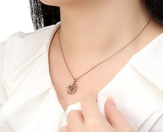 สร้อยคอผู้หญิง สร้อยคอ ฝังพลอย อัญมณีหลากสี ลายดอกไม้ คริสตัลแท้ ออสเตเรีย สวยหรู มีระดับ สร้อยคอใส่ออกงาน ของขวัญให้แฟน สวย ๆ 610830_2