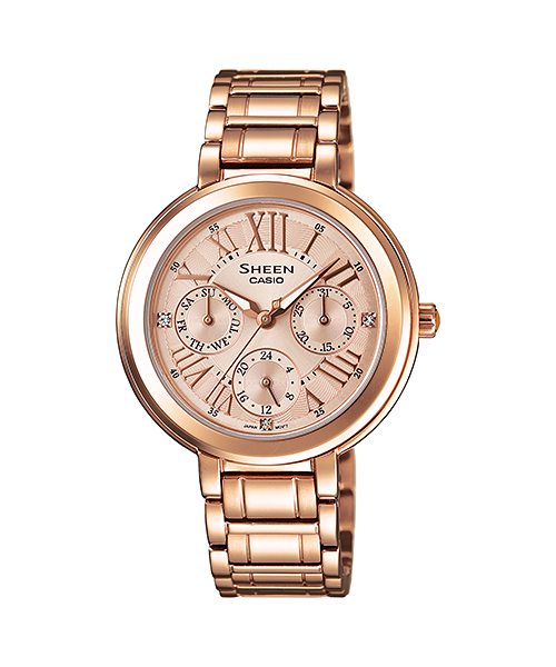 CASIO SHEEN นาฬิกาข้อมือ นาฬิกากันน้ำ นาฬิกาของแท้ ประกันศูนย์ CMG 1 ปี รุ่น SHE-3034PG-9A นาฬิกาสีน้ำตาล