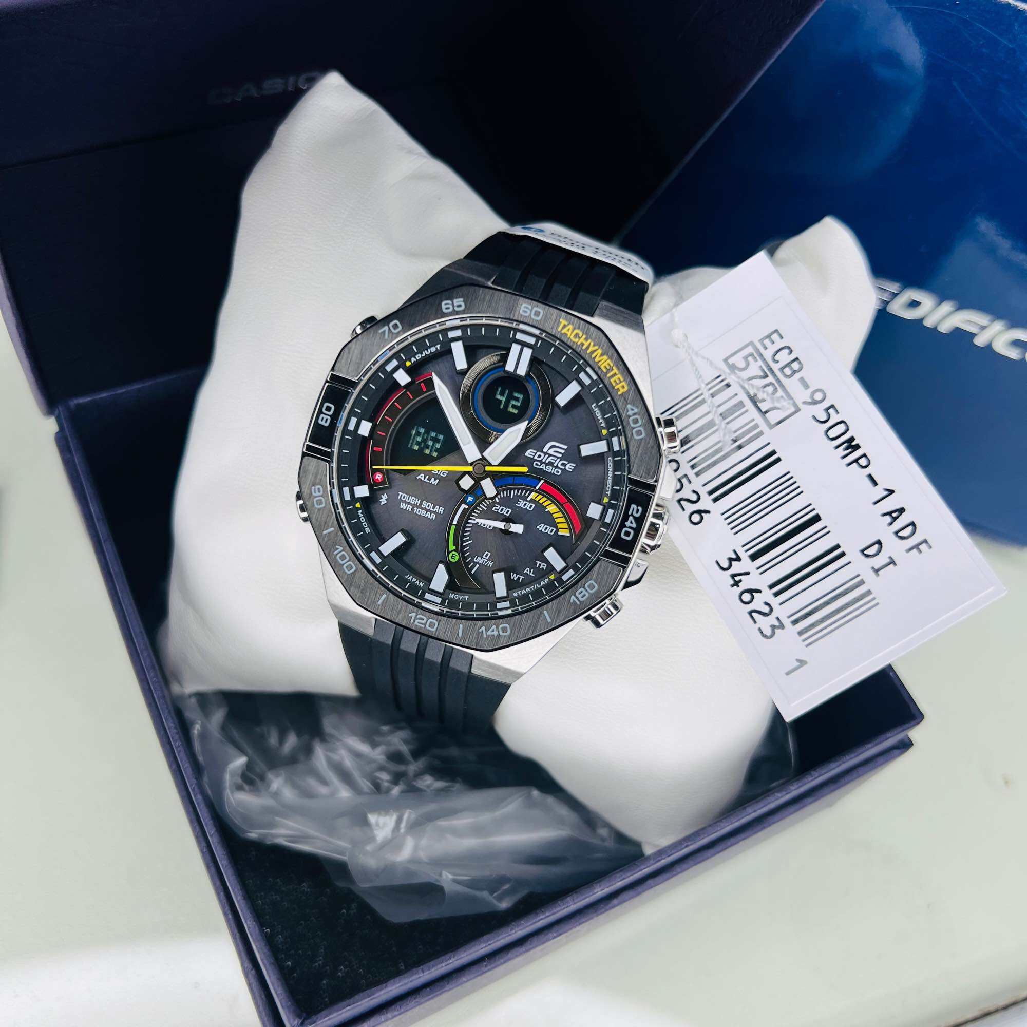 CASIO MID YEAR SALE EDIFICE นาฬิกาข้อมือ นาฬิกากันน้ำ นาฬิกาของแท้ ประกันศูนย์ CMG 1 ปี รุ่น ECB-950MP-1A นาฬิกาสีดำ