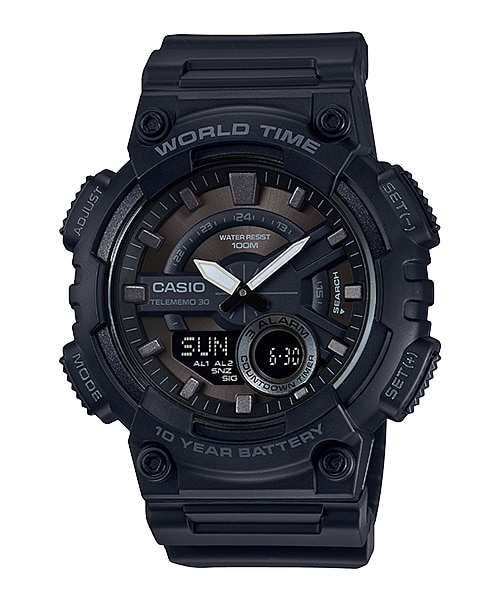 CASIO MID YEAR SALE นาฬิกาคาสิโอ พร้อมส่ง นาฬิกาข้อมือ นาฬิกากันน้ำ นาฬิกาของแท้ BTS ประกันศูนย์ CMG 1 ปี รุ่น AEQ-110W-1B นาฬิกาสีดำ