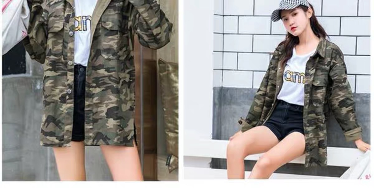 เสื้อเขียวทหาร เสื้อนอก เสื้อคลุมลายพราง แนวทหาร แพทเทินสวย เท่ห์มาก คะ ลายพราง