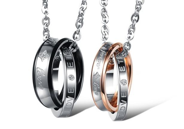 สร้อยคอคู่รัก สร้อยคอ ผู้หญิง ผู้ชาย สร้อยคอ stainless steel ห้อย จี้แหวนคู่ สีดำ ผู้ชาย สี Rose Gold ทองเแดง ผู้หญิง ติด เพชร CZ สุดหรู 789415