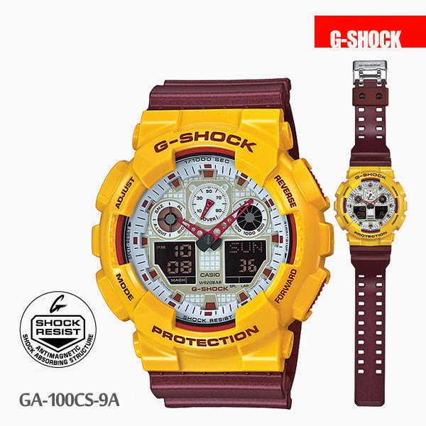 CASIO G-SHOCK นาฬิกาข้อมือ นาฬิกากันน้ำ นาฬิกาของแท้ ประกันศูนย์ CMG 1 ปี รุ่น GA-100CS-9A นาฬิกาสีเหลือง