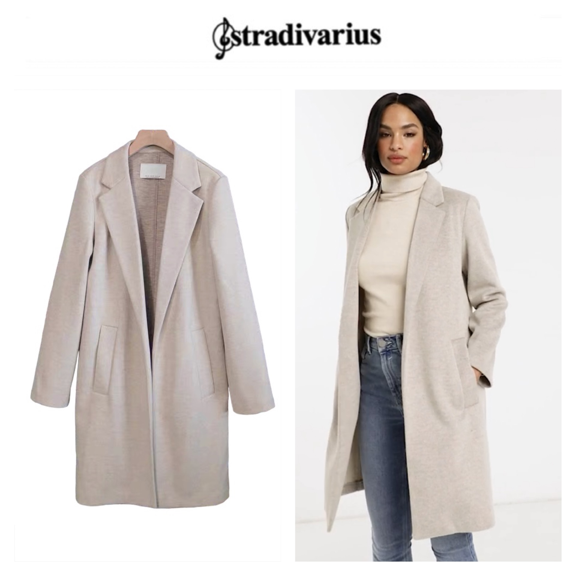 เสื้อโค้ท เสื้อโค้ทกันหนาว โค้ทวูล tailored knot coat สีเบจ แบรนด์ STRADIVARIUS สำเนา