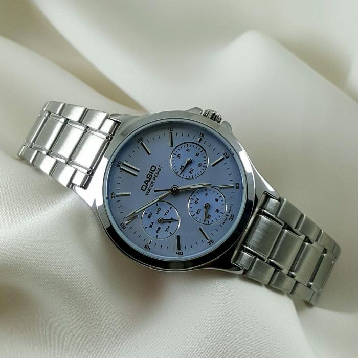 CASIO MID YEAR SALE นาฬิกาคาสิโอ พร้อมส่ง นาฬิกาข้อมือ นาฬิกากันน้ำ นาฬิกาของแท้ BTS ประกันศูนย์ CMG 1 ปี รุ่น LTP-V300D-2A นาฬิกาสีเงิน