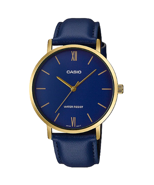 CASIO นาฬิกาคาสิโอ นาฬิกาข้อมือ นาฬิกากันน้ำ นาฬิกาของแท้ ประกันศูนย์ CMG 1 ปี รุ่น MTP-VT01GL-2B นาฬิกาสีน้ำเงิน