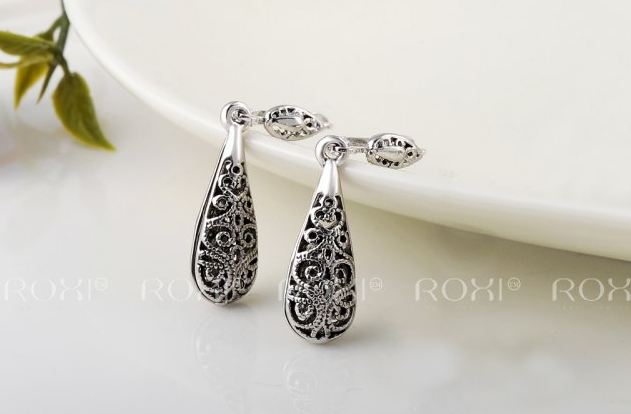 ต่างหูแฟชั่น ต่างหูออกงาน ประดับ เพชร คริสตัล รูปหยดน้ำ แกะลายไทย ๆ สวยหรู ดูผู้ดี ต่างหู เงิน ทอง และ เงินโบราณ 329353