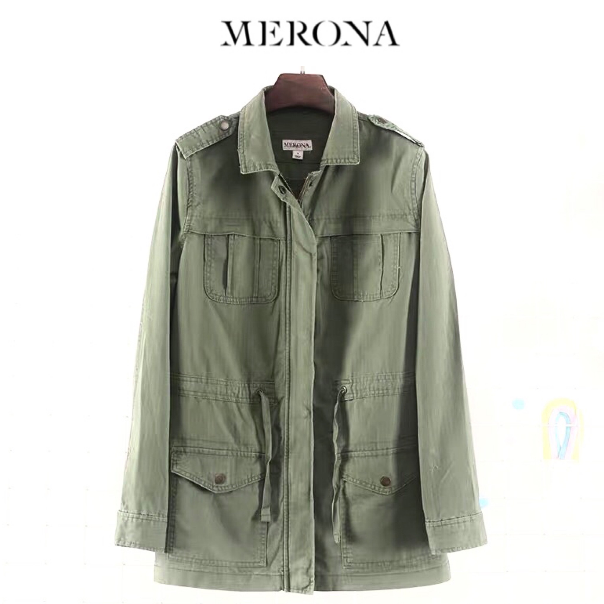 Merona เสื้อเขียวทหาร เสื้อนอกแนวทหาร แบรนด์Merona แพทเทินสวย เท่ห์มาก คะ Size S/M/L/XL สำเนา สำเนา สำเนา เขียว