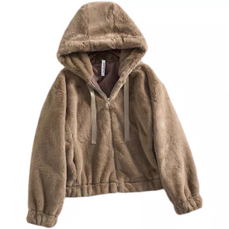 Page one เสื้อเฟอร์กันหนาว หมวกฮู้ด เสื้อขน Fluffy coat แบรนด์ page One ดำ