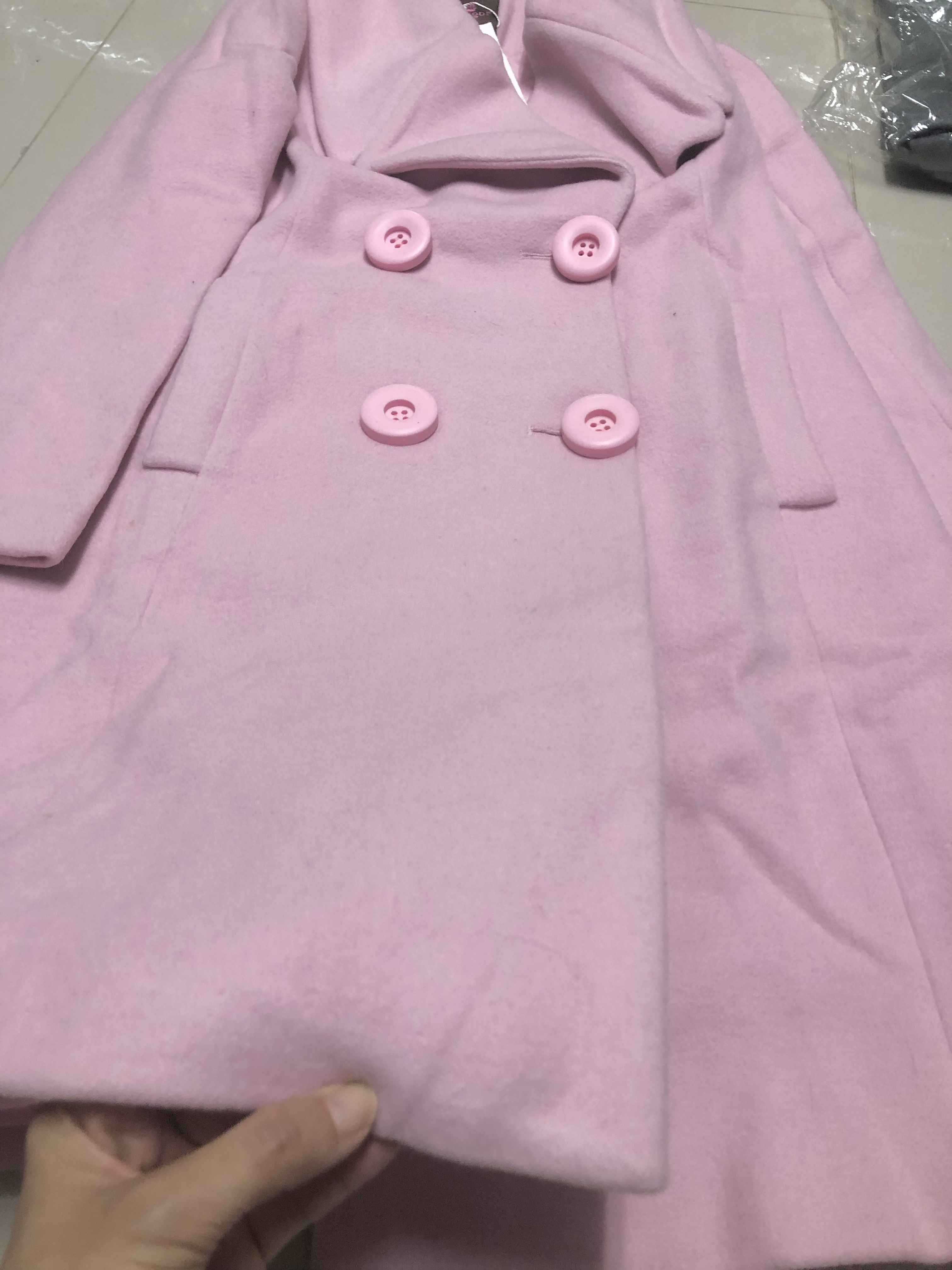 Ms.Node เสื้อโค้ท เสื้อกันหนาว เนื้อผ้าสักหลาดวูล สีชมพู/ สีฟ้า แต่งกระดุมสองแถว แบรนด์ MS.NODE