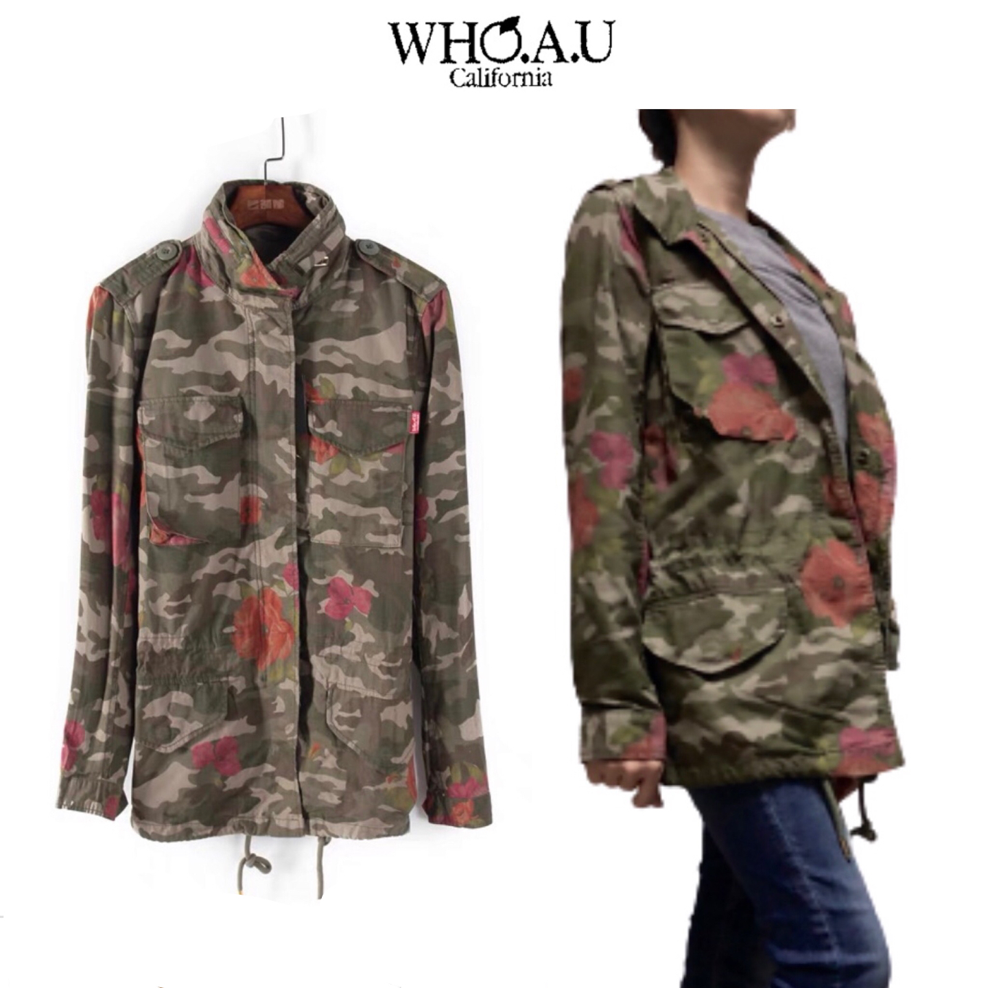 Who.au เสื้อนอกทหาร เสื้อแจ็คเก็ต ลายพรางFlora camo แนวทหาร แพทเทินสวย เท่ห์ มาก แบรนด์Who.Au คะ สำเนา สำเนา สำเนา สำเนา สำเนา เขียว