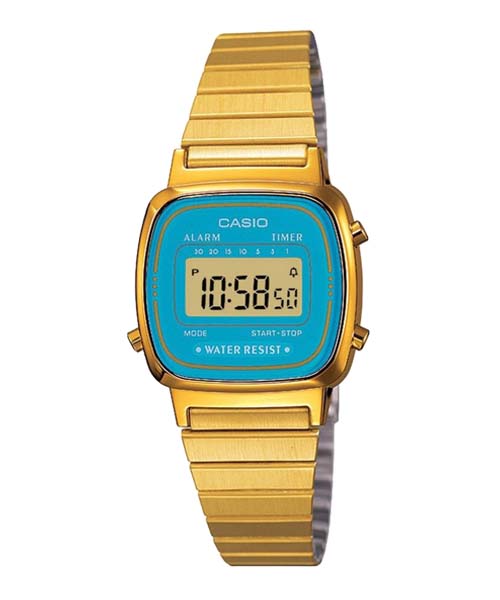 CASIO นาฬิกาคาสิโอ นาฬิกาข้อมือ นาฬิกากันน้ำ นาฬิกาของแท้ ประกันศูนย์ CMG 1 ปี รุ่น LA670WGA-2D นาฬิกาสีทอง