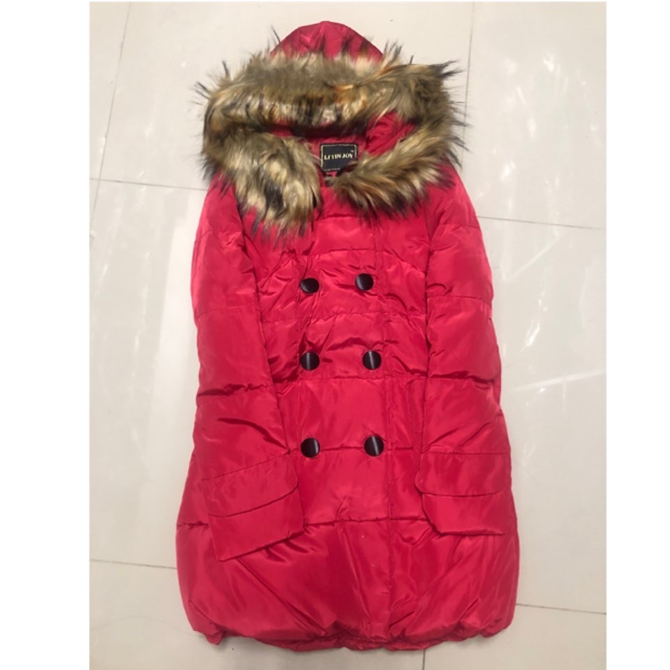 เสื้อกันหนาว ขนเป็ด เสื้อฮู้ดเฟอร์ บุนวมอุ่น สีแดง แบรนด์ LI YIN JOY (padded puffer coat สำเนา สำเนา