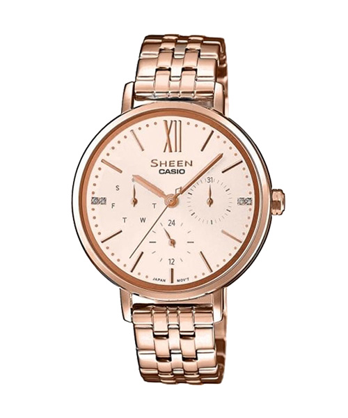 CASIO SHEEN นาฬิกาข้อมือ นาฬิกากันน้ำ นาฬิกาของแท้ ประกันศูนย์ CMG 1 ปี รุ่น SHE-3064PG-4A นาฬิกาสีชมพู
