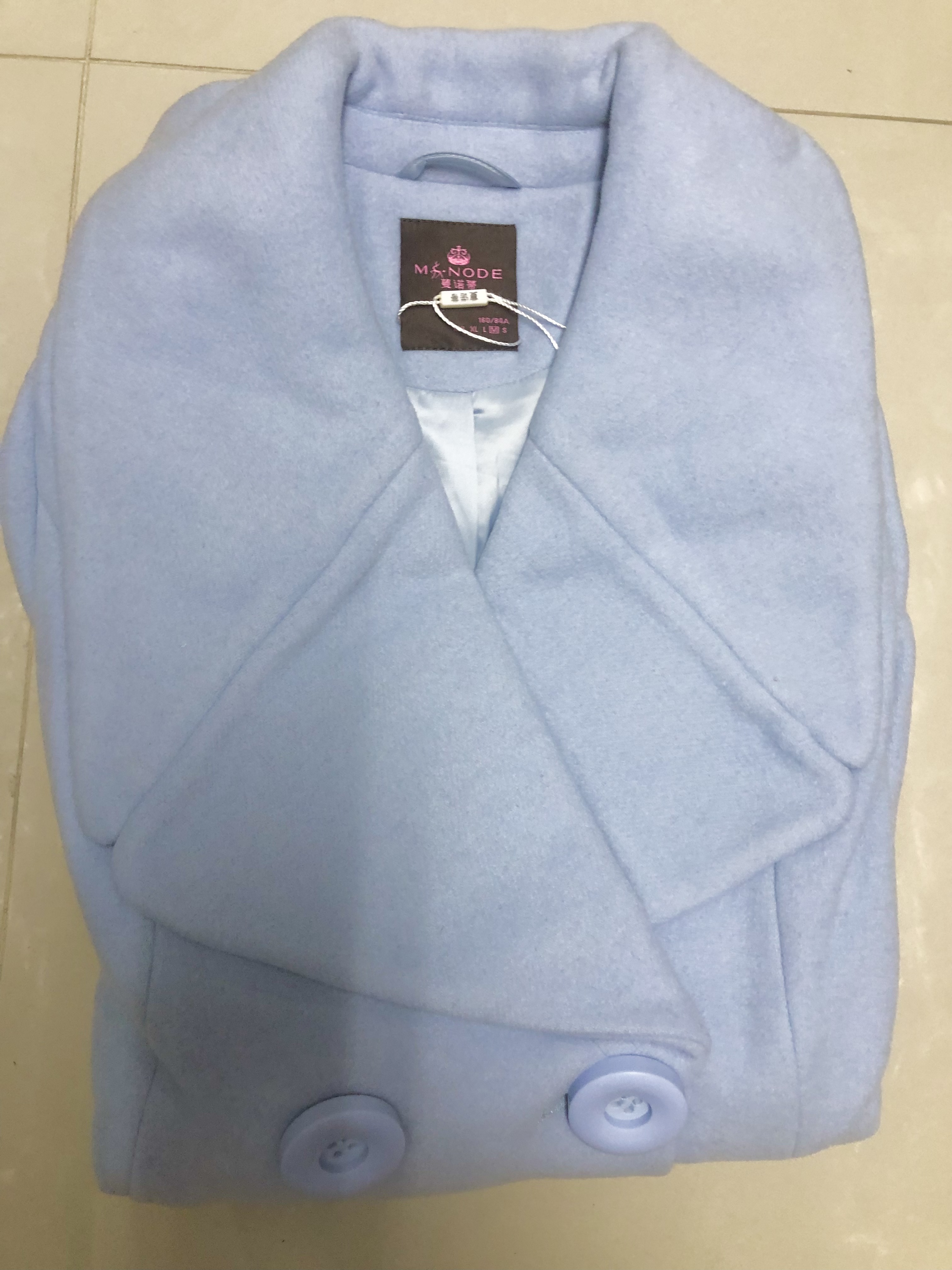 Ms.Node เสื้อโค้ท เสื้อกันหนาว เนื้อผ้าสักหลาดวูล สีชมพู/ สีฟ้า แต่งกระดุมสองแถว แบรนด์ MS.NODE