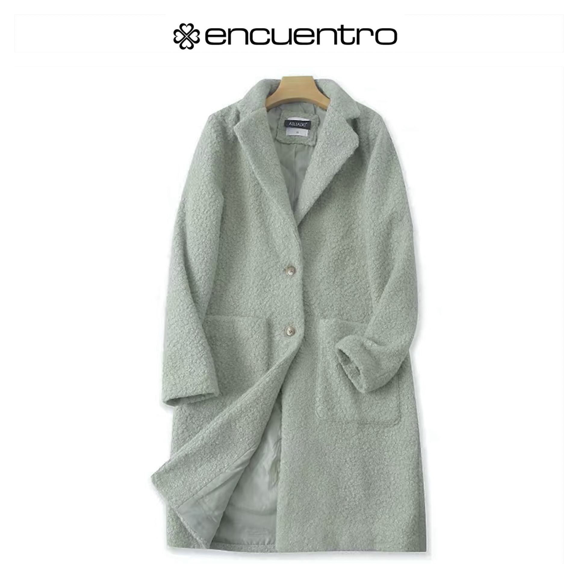 ENCUENTRO เสื้อโค้ท เสื้อกันหนาว เนื้อผ้าสักหลาดวูล สีเขียวอ่อนพาสเทล แบรนด์ ENCUENTRO✨ แท้