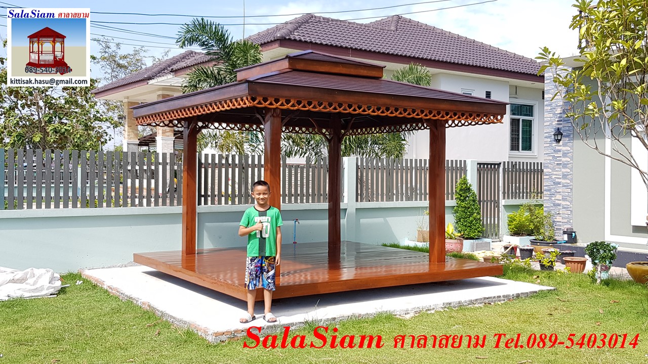 ผลงานการส่งมอบศาลาไม้ทรงบาหลี พื้นเสมอชายคา ของ คุณชไมพร เกตุชีพ ต.บึงคำพร้อย ปทุมธานี