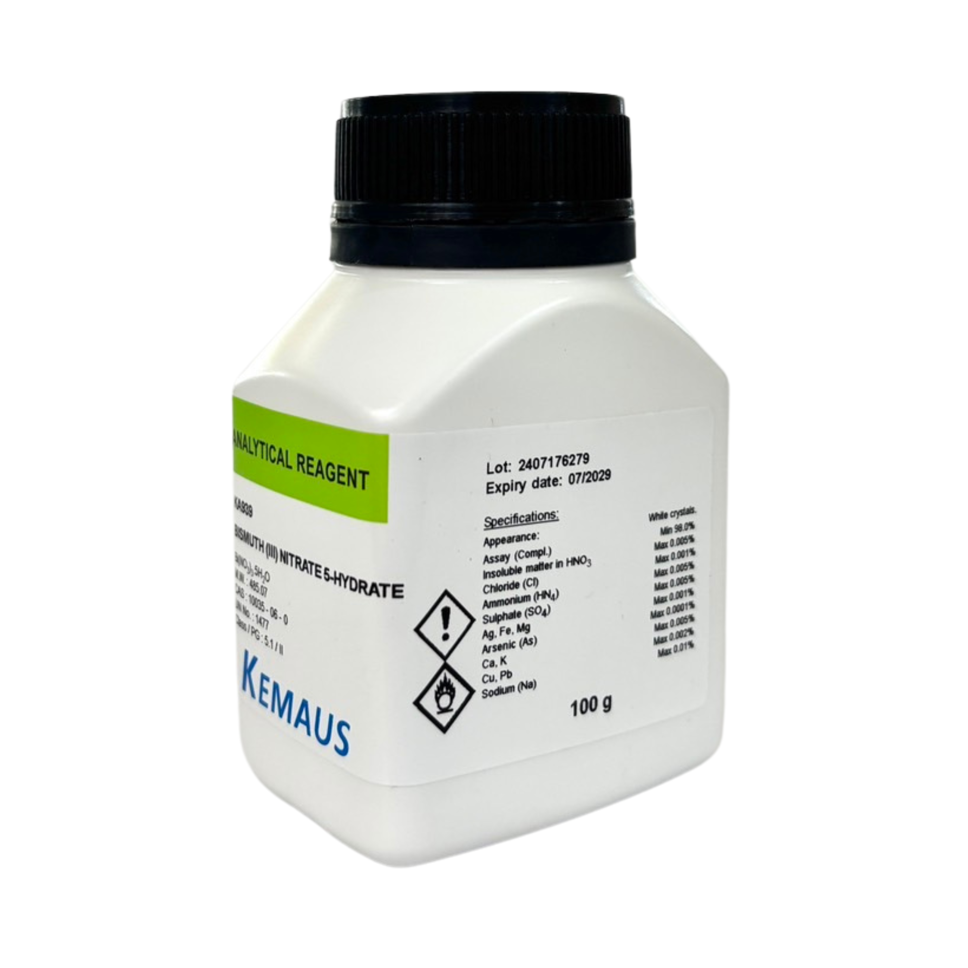 Bismuth (III) Nitrate 5-hydrate, AR 100 g. KemAus™