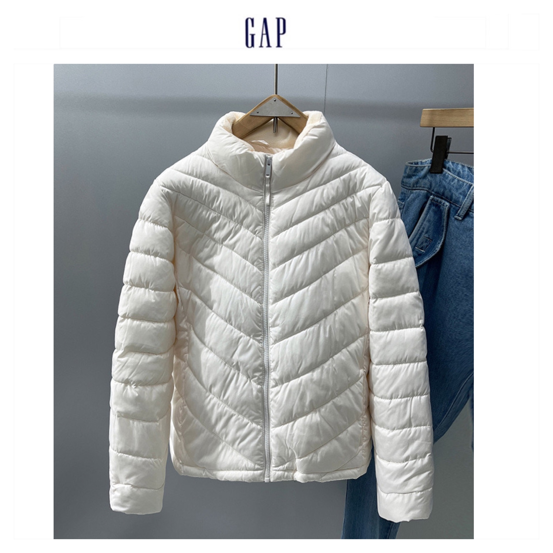 Gap เสื้อกันหนาว โค้ทฮู้ดเฟอร์ บุนวมอุ่น สีขาว แบรนด์ GAP(padded puffer coat
