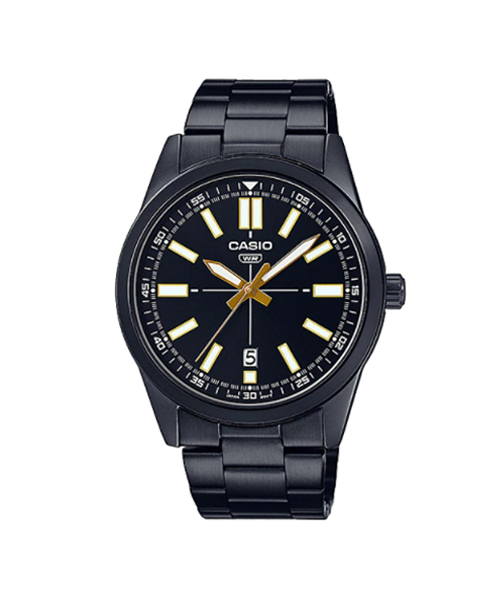 CASIO MID YEAR SALE นาฬิกาคาสิโอ พร้อมส่ง นาฬิกาข้อมือ นาฬิกากันน้ำ นาฬิกาของแท้ BTS ประกันศูนย์ CMG 1 ปี รุ่น MTP-VD02B-1E นาฬิกาสีดำ