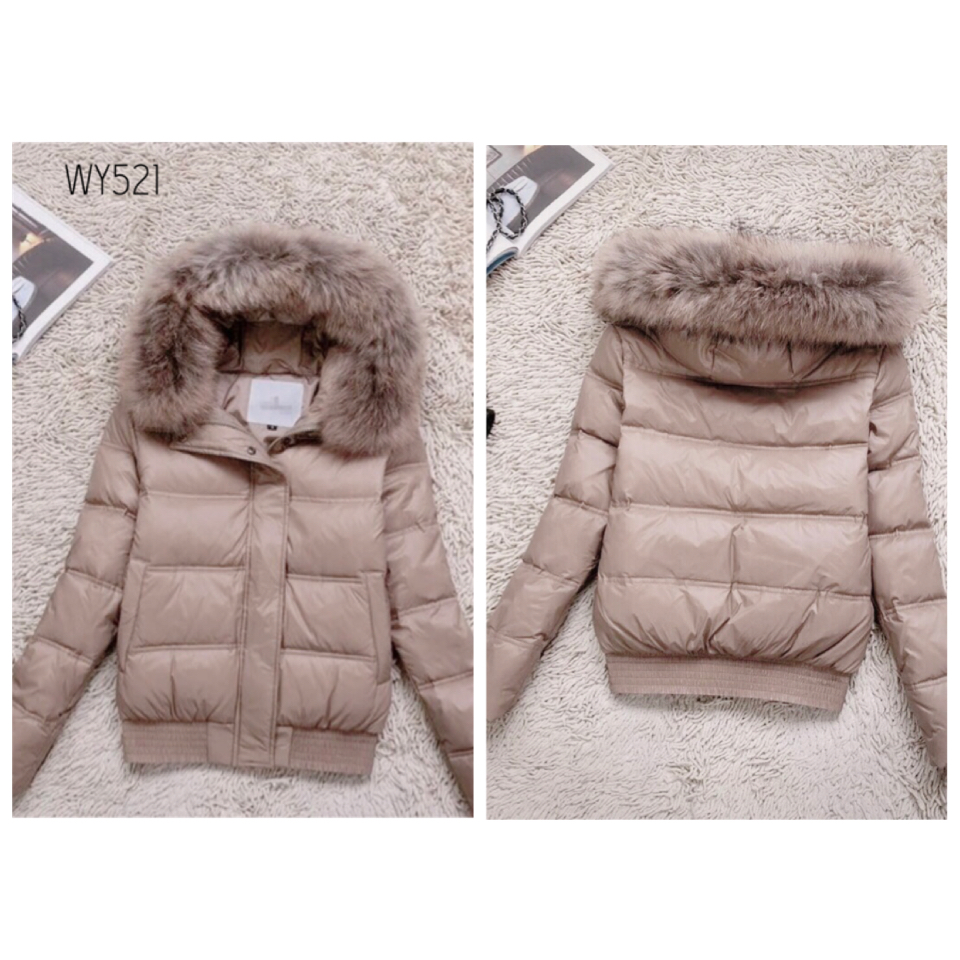เสื้อกันหนาว ขนห่าน แต่งหมวกฮูท สีนูท ติดเฟอร์ปลายหมวก (ขนเฟอร์ถอดได้คะ) นูทกากี