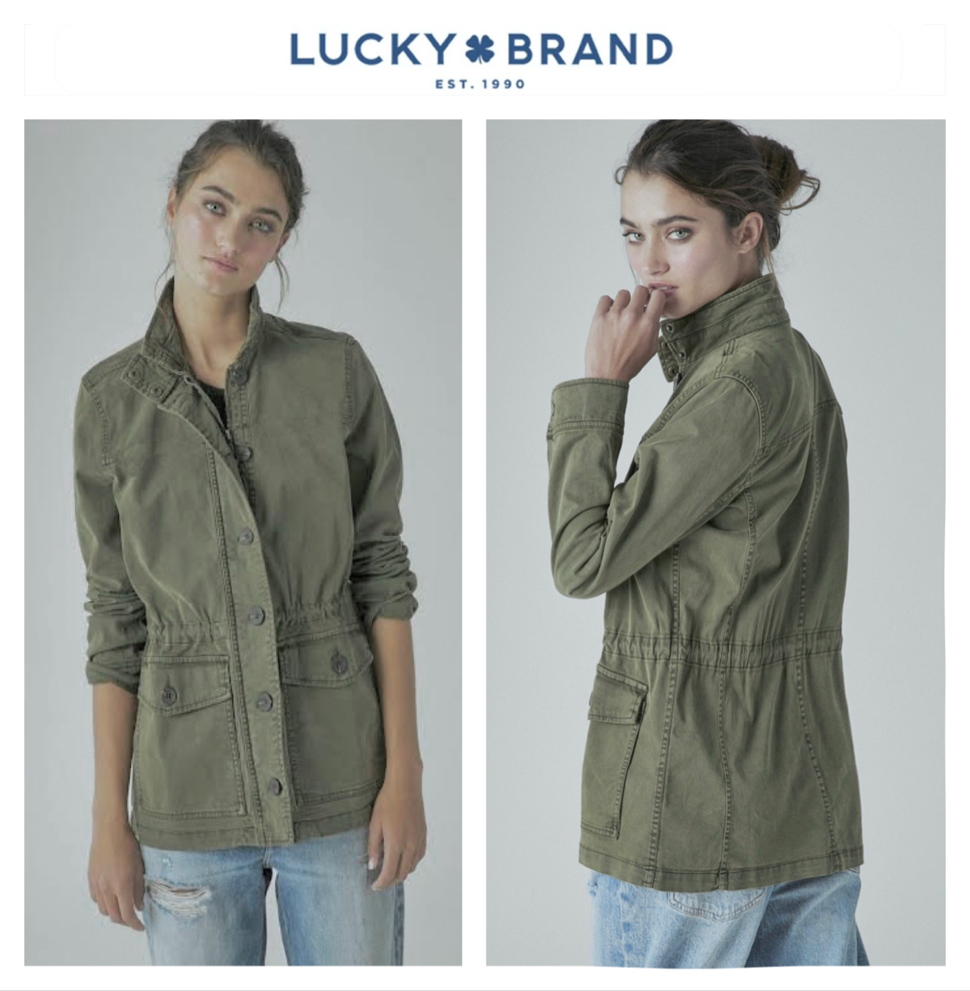 LUCKY BRAND เสื้อนอกเขียวทหาร เสื้อแจ็คเก็ต แนวทหาร แพทเทิน Lucky brandสวย เท่ห์ มาก แบรนด์ In extenso สำเนา เขียว