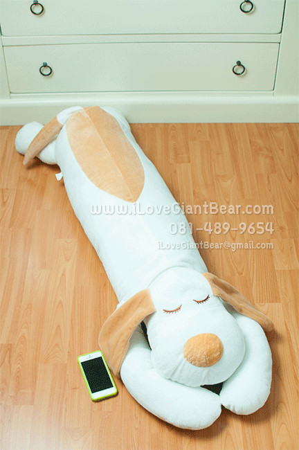 หมอนข้างหมาน้อยขนาดใหญ่ 130CM สีขาว - น้ำตาล ตุ๊กตาแทนใจ เอาไว้กอดแทนตัวจ้า