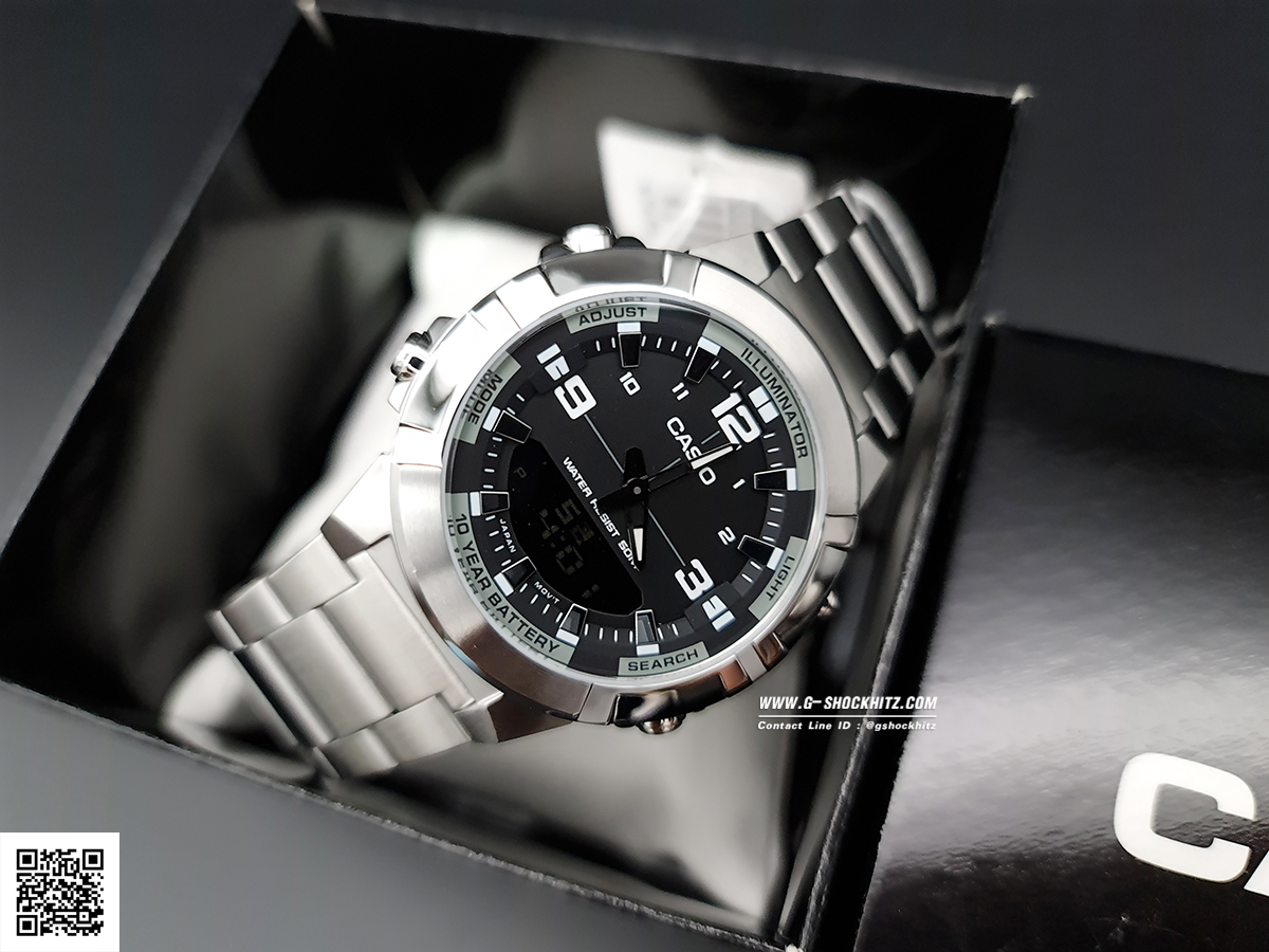 CASIO นาฬิกาคาสิโอ นาฬิกาข้อมือ นาฬิกากันน้ำ นาฬิกาของแท้ ประกันศูนย์ CMG 1 ปี รุ่น AMW-870D-1A นาฬิกาสีเงิน