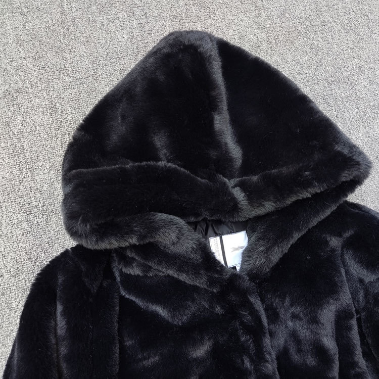 เสื้อเฟอร์กันหนาว หมวกฮู้ด เสื้อขน Fluffy coat แบรนด์ pimkie สำเนา ดำ