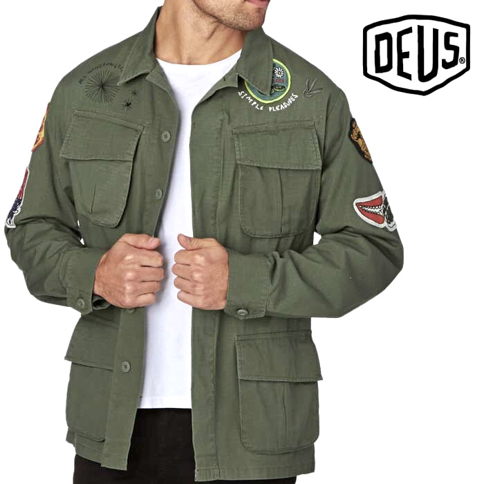Deus เสื้อนอก เสื้อแจ็คเก็ต ผู้ชาย แบรนด์ Eus แท้ สีเขียวทหาร แต่งอาร์ม สวย เท่ห์ มาก คะ Size L/XL/XXL สำเนา เขียว
