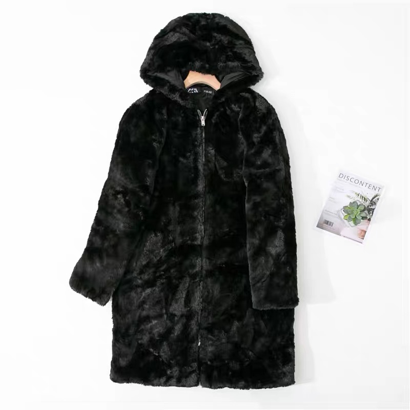 pepco เสื้อเฟอร์กันหนาว หมวกฮู้ด เสื้อขน FLUFFY Coat แบรนด์ PEPCO ดำ / เบจ