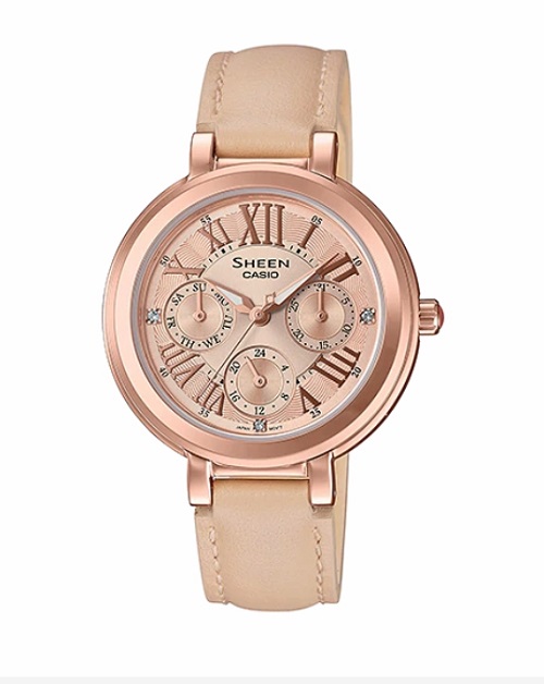 CASIO SHEEN นาฬิกาข้อมือ นาฬิกากันน้ำ นาฬิกาของแท้ ประกันศูนย์ CMG 1 ปี รุ่น SHE-3034GL-9A นาฬิกาสีน้ำตาล