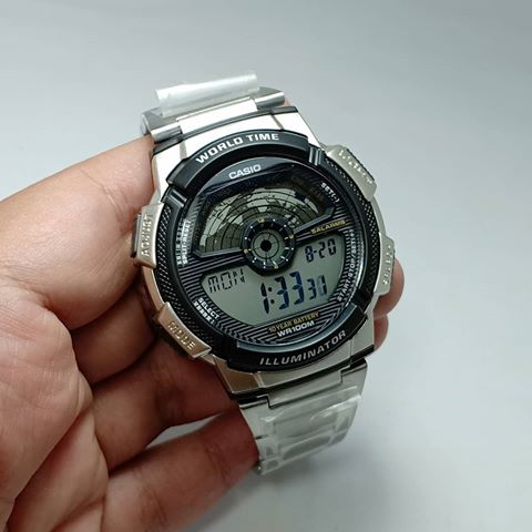 CASIO นาฬิกาคาสิโอ นาฬิกาข้อมือ นาฬิกากันน้ำ นาฬิกาของแท้ ประกันศูนย์ CMG 1 ปี รุ่น AE-1100WD-1A นาฬิกาสีเงิน