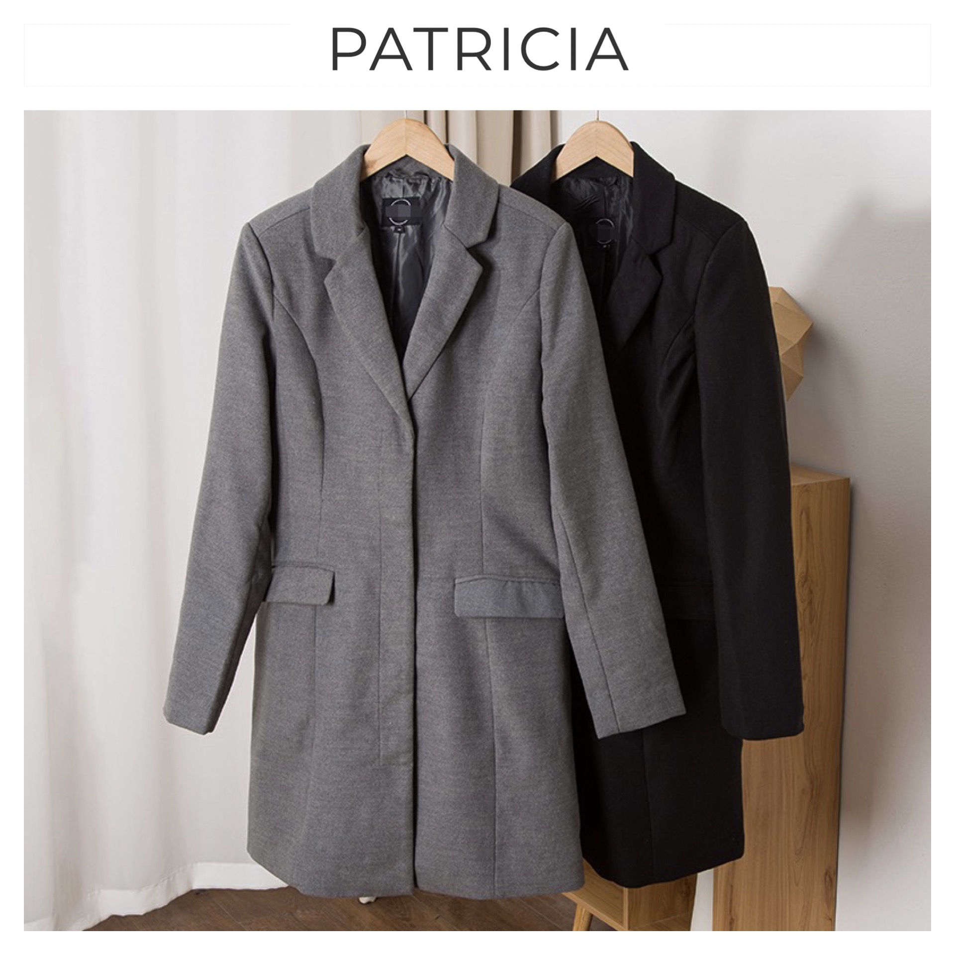 เสื้อโค้ท เสื้อกันหนาว เนื้อผ้าสักหลาดวูล สีเทา แบรนด์ PATRICIA