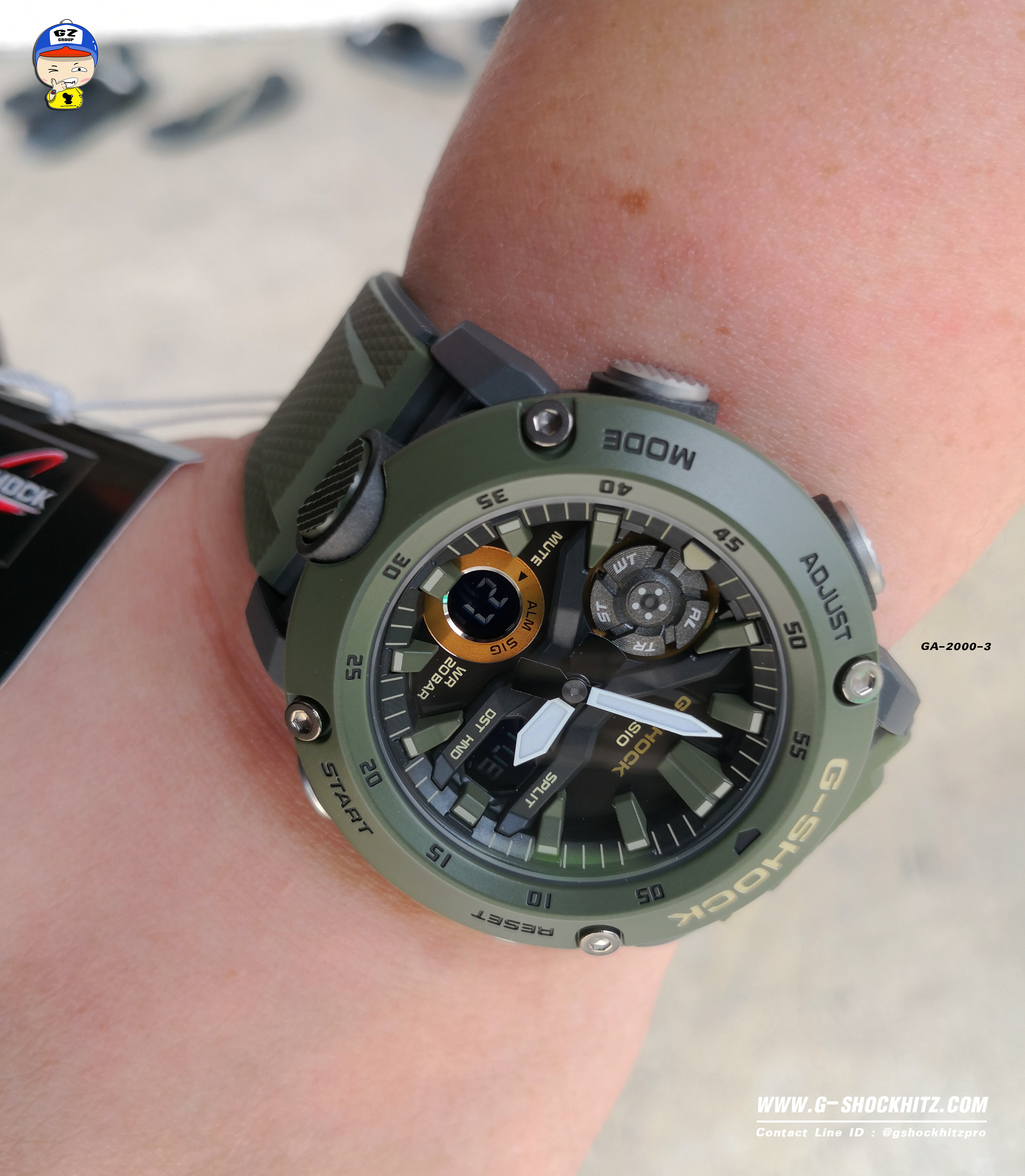 CASIO G-SHOCK นาฬิกาข้อมือ นาฬิกากันน้ำ นาฬิกาของแท้ ประกันศูนย์ CMG 1 ปี รุ่น GA-2000-3A นาฬิกาสีเขียว