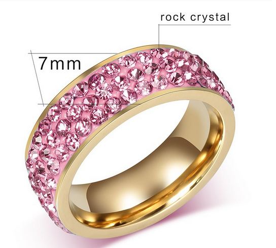 แหวนทอง 18 K ฝังคริสตัล สีชมพู หวาน ๆ วัยรุ่น ไฮโซ สดใส แหวนใส่ออกงาน แหวนประดับ คริสตัลแท้ รอบวง สวยหรู ใส่ได้ทุกวัน สไตล์ คุณหนู 347379_1
