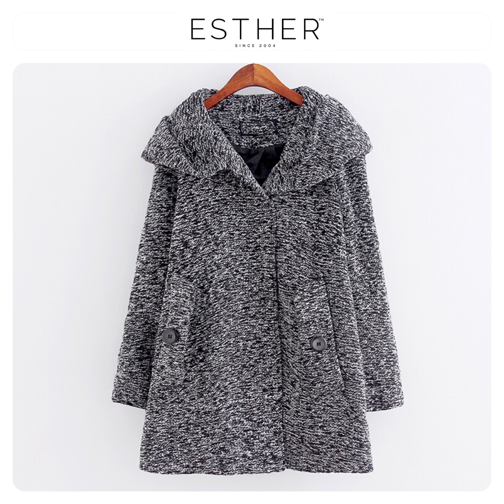 Esther เสื้อโค้ท เสื้อกันหนาว โค้ทฮู้ด กันหนาว เนื้อผ้าทวิส ทอ สีเทา แบรนด์ ESTHER เทา