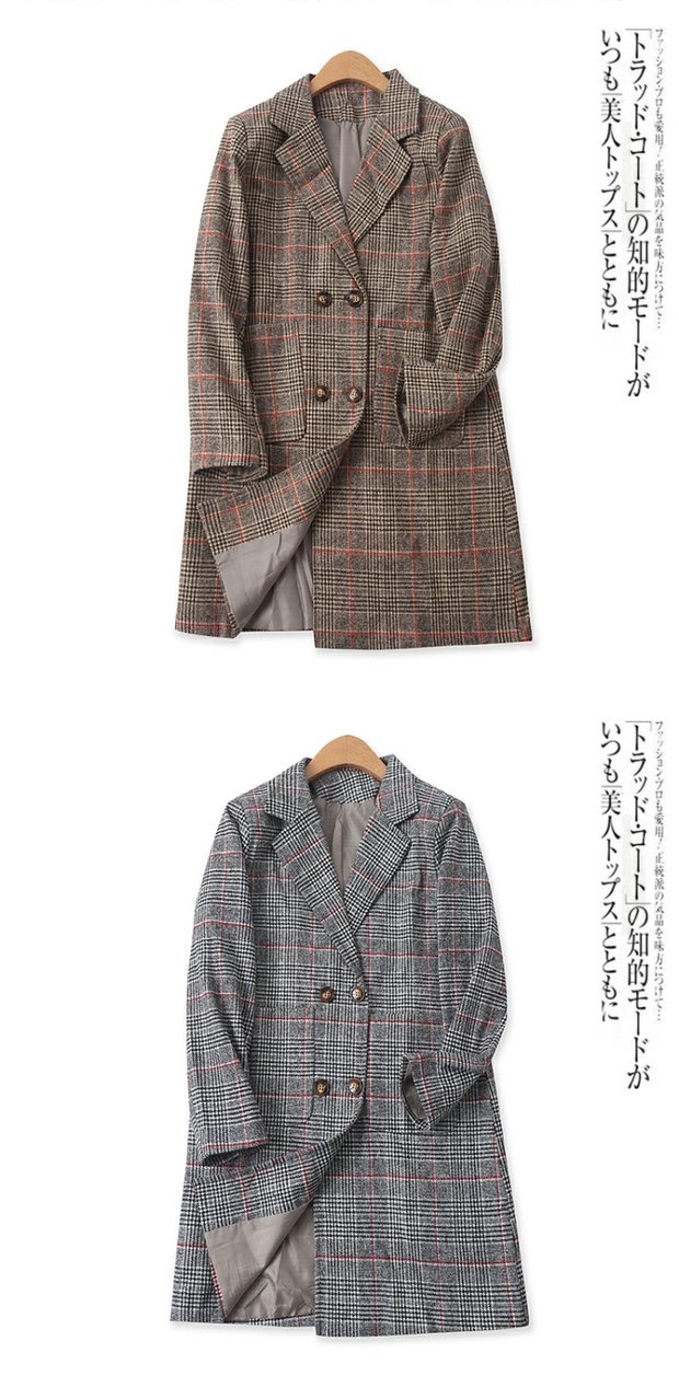 เสื้อโค้ท เสื้อกันหนาว ลายตาราง แต่งกระดุมแถบ สองแถว แบรนด์ Stradivarius สำเนา นู้ดกากี