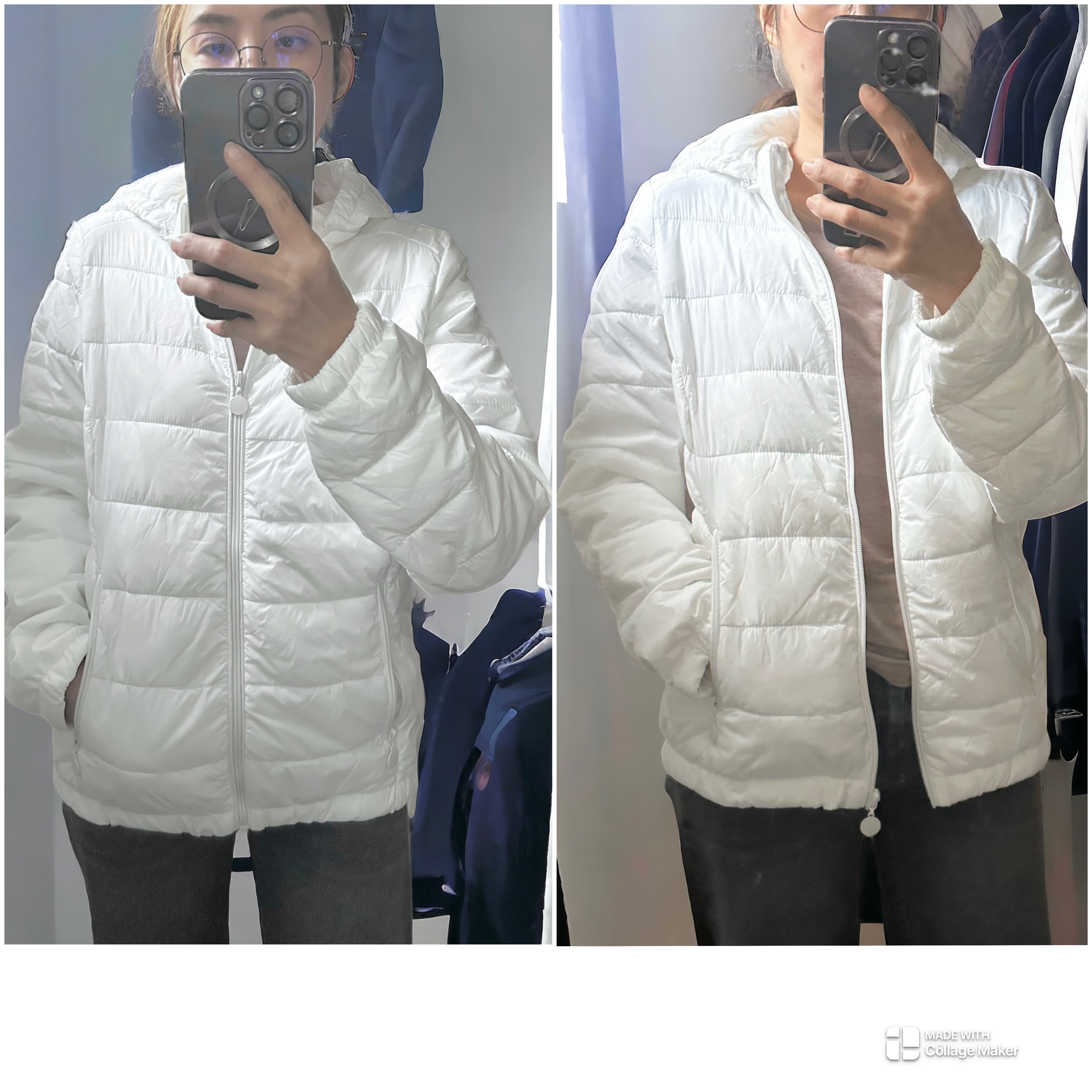 เสื้อกันหนาว บุนวมอุ่น แต่งเฟอร์ ฮู้ด สีขาวครีม LH สำเนา นู้ด